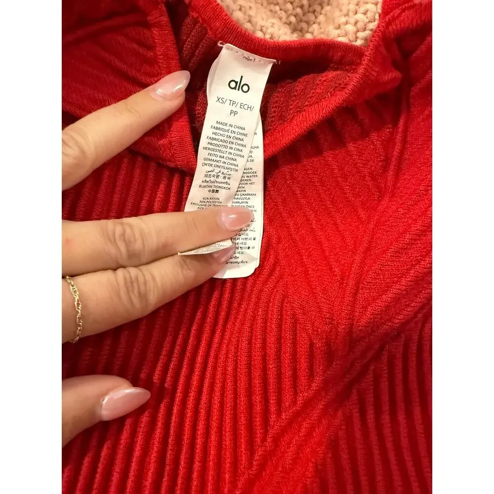 $118 alo yoga DENIM KNIT GARTER TANK in Bold Red .orig$118 Size XS